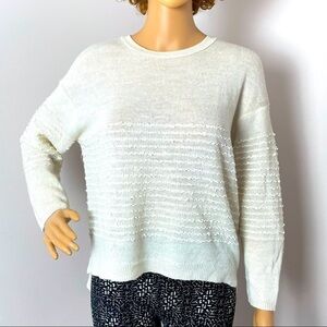 INHABIT Woven Ribbon Sweater Crew Neck High/Low Hem Cream Size Medium